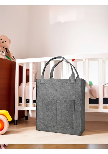 Yunusoğlu Home Çok Amaçlı Keçe Omuz ve El Askılı Anne Bebek Bakım Çantası Gri