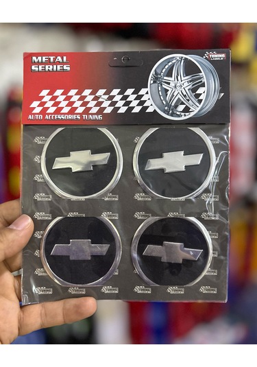 Universal Araç Uyumlu, Chevrole Jant Göbeği Arması, Sticker 4'lü Set 60mm Gri