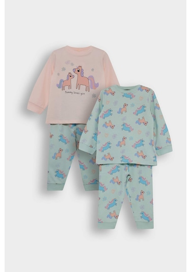 Defacto Kız Bebek 4lü Pijama Takımı Unicorn Baskılı Uzun Kollu Penye Üst Uzun Alt F7201a525aupn350 Pembe