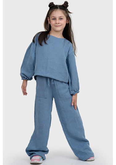 3232 Kız Çocuk Takım Alt Üst Takım Mavi