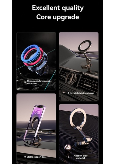 Gajeena Alüminyum Araç Navigasyon Tutucu - 360 Döner Güçlü Manyetik Telefon Tutucu, Evrensel Uyumlu, Araç Gösterge Paneli İçin, Gümüş