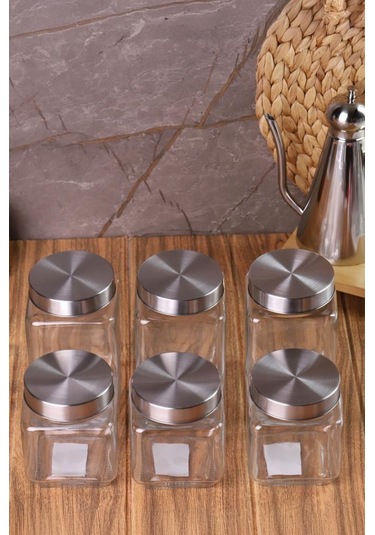 Metal Kapaklı 6'lı Borosilikat Cam Kavanoz Baharatlık 820 ML + 570 ML