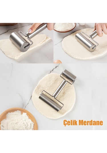 Porsima 226 Çelik Pratik Rulo Pürüzsüz Çift Yönlü Merdane Oklava