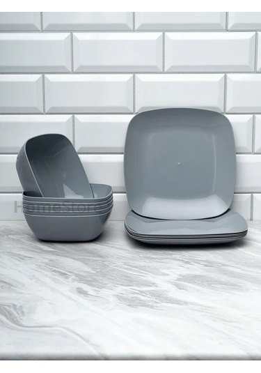 Al' Ternatıva Çorba Ve Yemek Tabakları Seti, Plastik, 6+6 Adet 199454267 Gri
