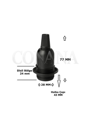 E14 Duylu 3 Metre Yerpuarlı Aç Kapat Anahtar Fişli Seyyar 2x0,50 Siyah