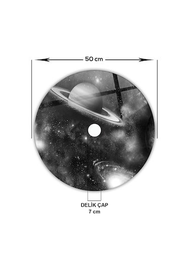 Cam Avize Göbeği | Galaksi Desen | Siyah-Beyaz Fon | Çap50cm Galaksi Desen - Beyaz - Siyah