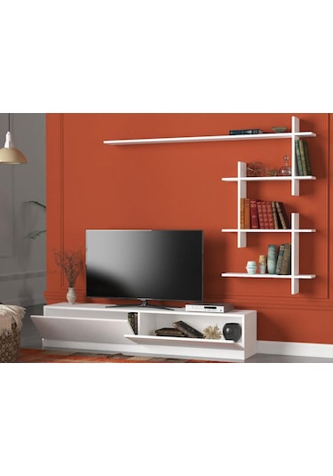 Dekorister Ahenk Duvar Raflı Tv Ünitesi Beyaz