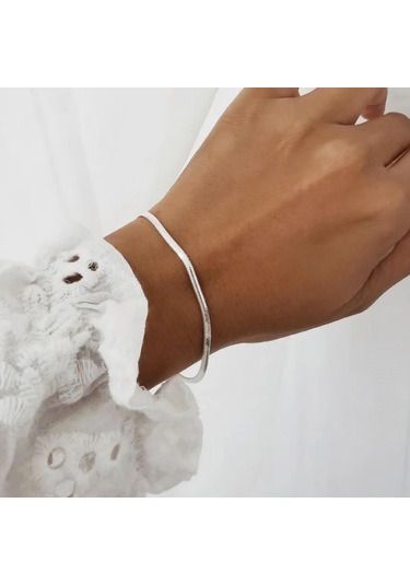 İtalyan Ezme Çelik Zincir Bileklik Silver Renk Çelik Bileklik Unisex Ürün Gri