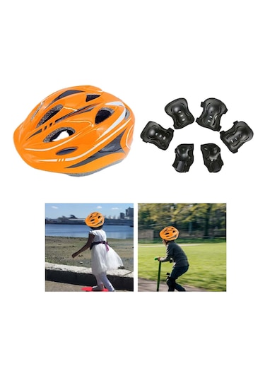 Suntek Çocuklar Koruyucu Dişli Diz Bilek Dirsek Pedleri Turuncu Turuncu