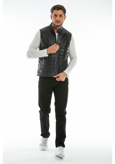 Dericlass Charles Siyah Hakiki Deri Yelek Erkek