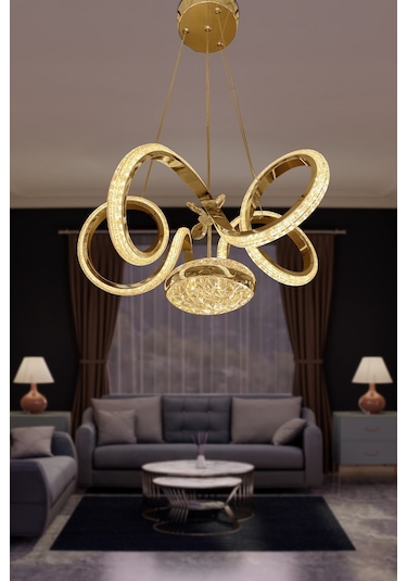 Kıvrım Eliza Tek Toplu Simli Slikonlu Modern Oturma Led Avizesi - Kumandasız / Gold Gold