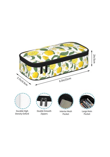 Limon Meyveli Çiçek Yaprak Desenli Baskılı Kalem Kutusu Büyük Kapasiteli Kalem Çantası, Erkek, Kız, Yetişkin Ve Ofis İçin Taşınabilir Kalem Kesesi, 21 Cm X 9 Cm Th