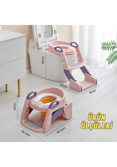 Çocuk Tuvalet Eğitimi Katlanır Klozet Adaptörü ve Lazımlık Pembe