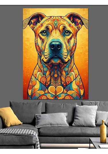 Neon Renkli Köpek Portresi Dekoratif Kanvas - Mdf Ahşap Tablo