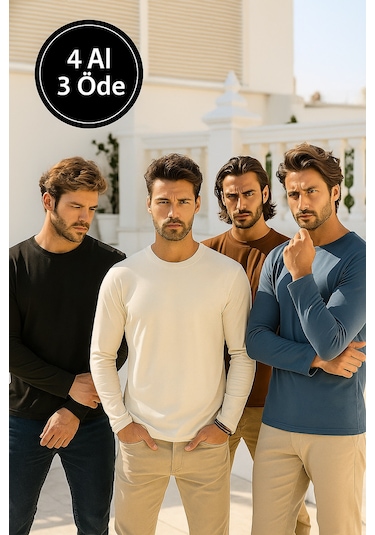 Rich Erkek İndigo-ekru-kahverengi-siyah 4'lü Paket Basic Uzun Kollu Body İndigo-ekru-kahverengi-siyah