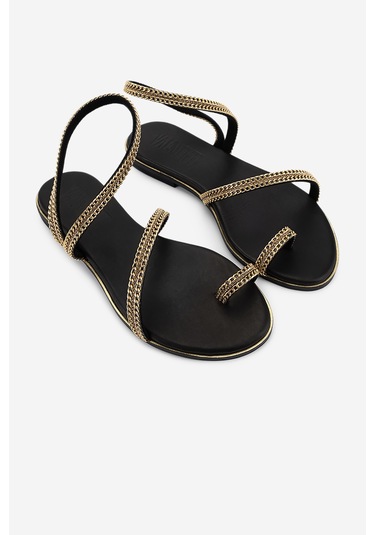 Valmenti Kadın Hakiki Deri Black/gold Düz Sandalet 1141 740 Bn Sndlt Y26 Black/gold Siyah - Altın
