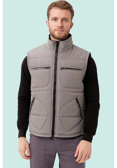 Kışlık Su Geçirmez Çok Cepli Yelek Isı Yalıtımlı Melesa İş Outdoor Suya Sıcak Tutucu Gri