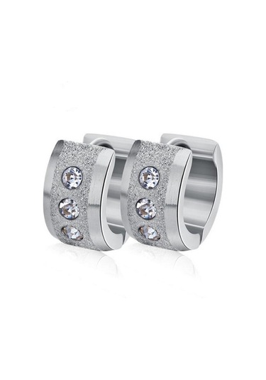 Gümüş Paslanmaz Çelik Küçük Daire Küpe Kaplamalı Parlak Cz Punk Rock Halka Küpe Çift Küpe İçin