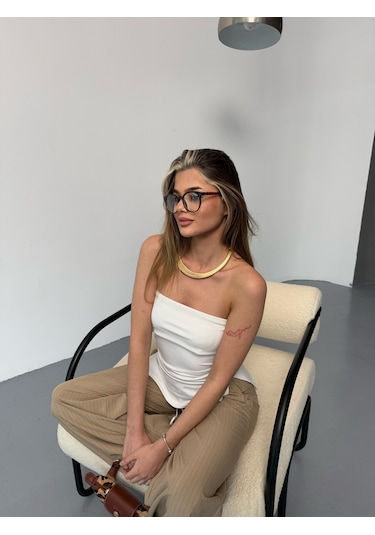 Kadın Straplez Bluz Beyaz