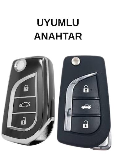 Toyota Corolla Auris Yaris Verso Avensis Aygo Hilux 3 Buton Nano Anahtar Kılıfı Siyah Gümüş