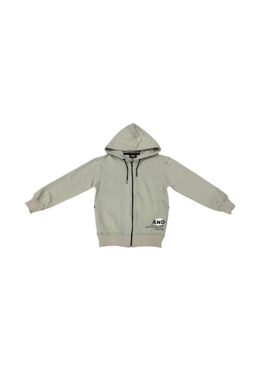 Erkek Çocuk Kapüşonlu Fermuarlı Pamuklu Hırka-15355 Gri