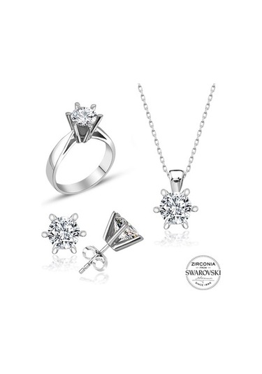 Sertifikalı Swarovski Tektaş Özel Model 925 Gümüş Set Takım