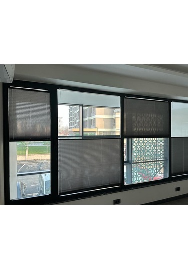 Perdema Yapışkanlı Jalvolin Plise Cam Balkon Perdesi - Ofis Perdesi - Mutfak Perdesi - Salon Perdesi Gri