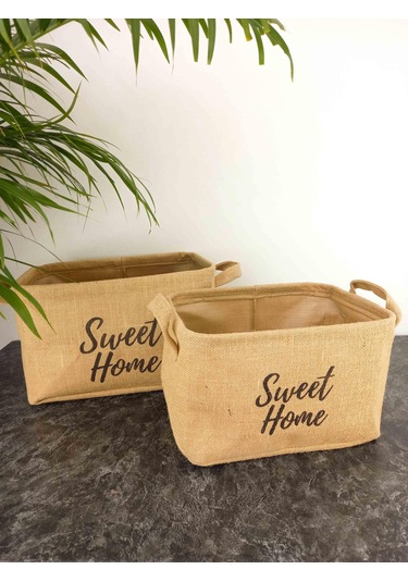 Bitki Tasarımı Sweet Home Jüt Hasır Ev Düzenleyici Mutfak Banyo Salon Sepeti Katlanır Sıvı Korumalı İkili Set B-O
