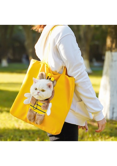 Pet Out Çanta Crossbody Tote Kedi Çantası Küçük Köpek Genişletilebilir Omuz Çantası, Boyut: L Sarı Arı