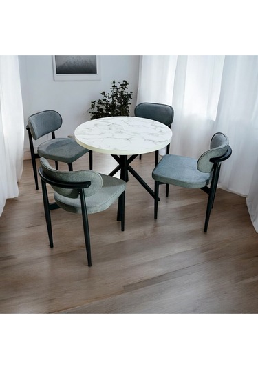 Yeliz Mutfak Masa Takımı 4 Kişilik Beyaz Mermer Desenli Yeliz012 Açık Gri