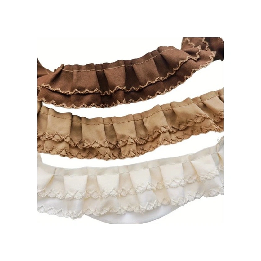 Trendooze Gaojunshop01 Koyu Kahverengi 4 Cm Çift Kat Fırfırlı Dantel Trimi Kumaş Şeridi