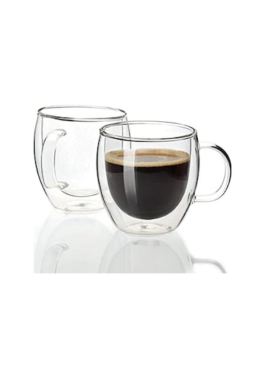 Çift Katmanlı Cam Bardak Kulplu 80 Ml Şeffaf