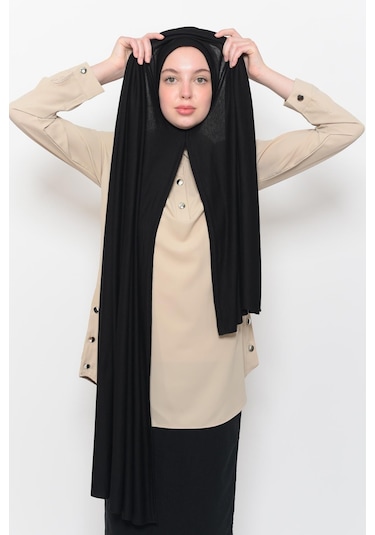 Hazır Pratik Geçmeli Lüks Düz Penye Şal Çapraz Hizalı Siyah