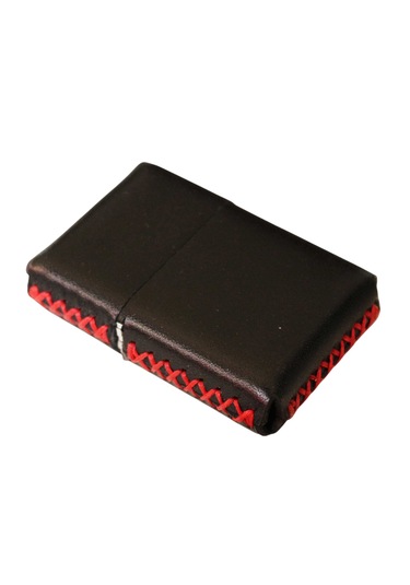 Cronder Hakiki Deri Zippo Çakmak Kılıfı Siyah-kırmızı