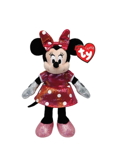 Ty Parlak Gökkuşağı Elbiseli Minnie Mouse Sesli Peluş 15 Cm.