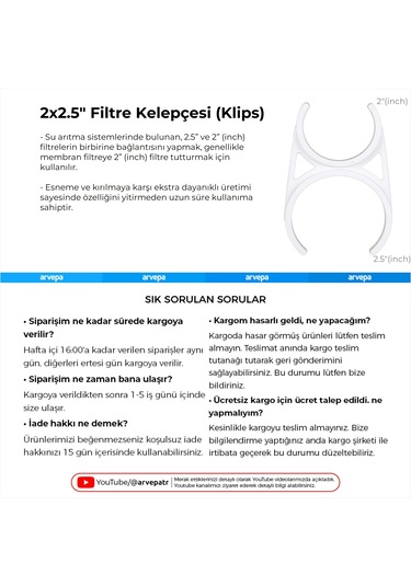 Su Arıtma Cihazı 2x2.5" Filtre Kelepçesi Klips 10 Adet