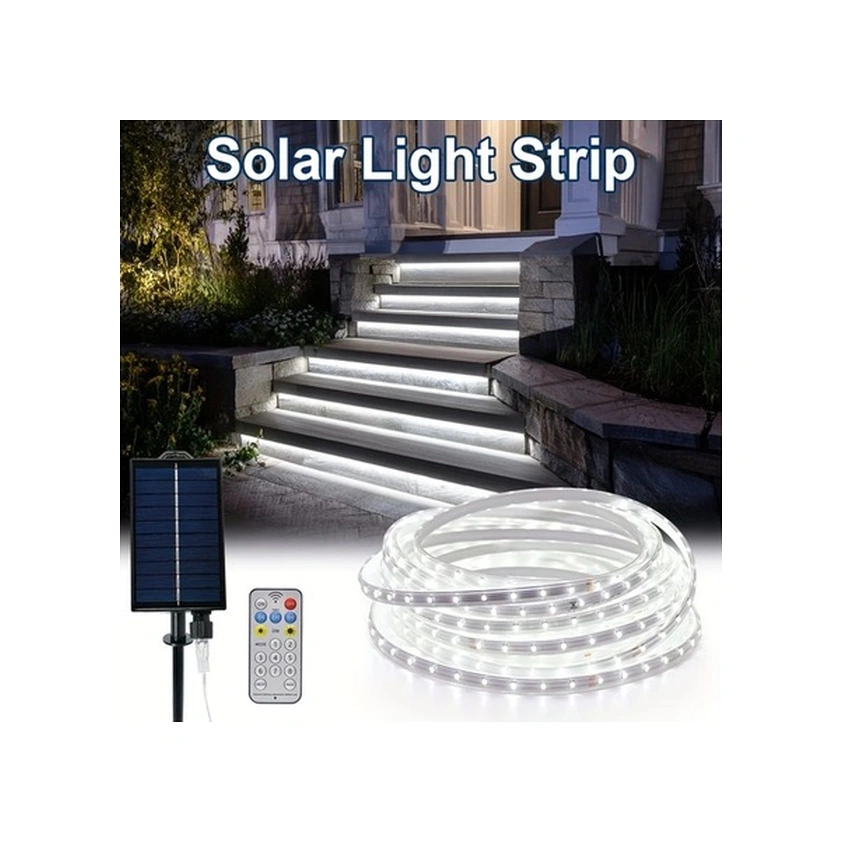 Trendooze 022 1 Adet Güneş Enerjili Led Şerit Işık 8 Mod Uzaktan Kumandalı Zaman Ayarlı 19685 İnç 320 Led Beyaz Işık