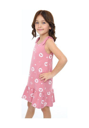 Toontoy Kız Çocuk Kalp Baskılı Elbise Gülkurusu