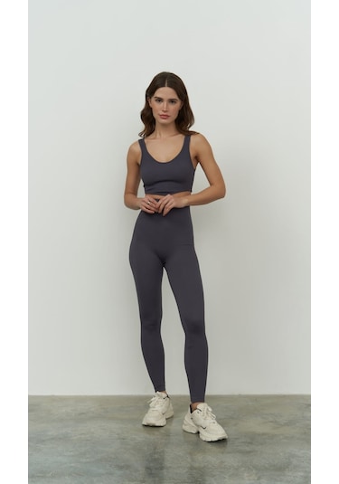 Jade Antrasit Dikişsiz Fitilli Tayt Antrasit