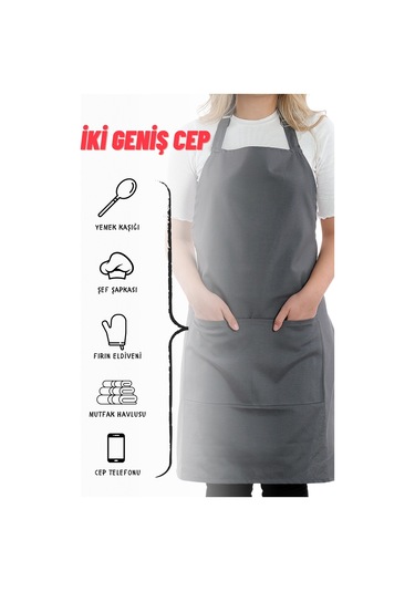 4 Adet Simple Ayarlanabilir Askılı Mutfak Önlüğü Füme