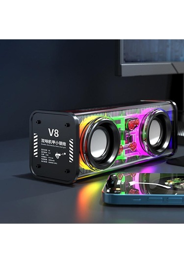 Vaorlo 10w Şeffaf Mecha Kablosuz Bluetooth Hoparlör Ses Işığı Ritim Subwoofer Tws Stereo Cyberpunk Müzik Merkezi Eller Serbest Arama