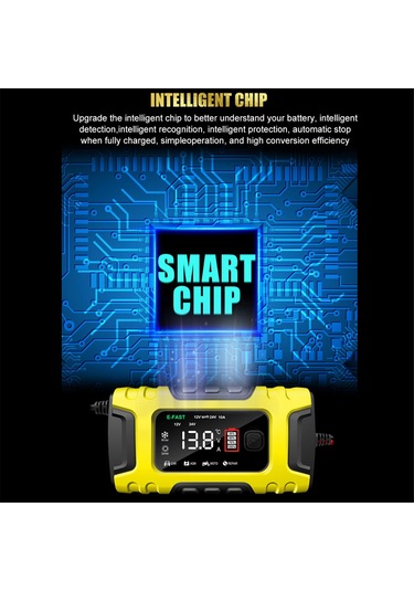 Tenfowee E-fast Akıllı Renkli Ekranlı Şarj Cihazı: 12v/24v 10a Otomobil Ve Motosiklet Aküleri İçin Çok Fonksiyonlu Sarj Aleti