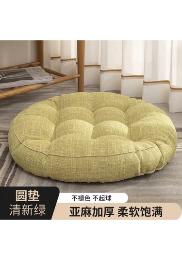 Keten Zemin Paspası Koltuk Minderi Yuvarlak Büyük Minder 52 52cm-1 Ekru