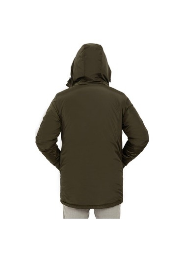 Erkek Polarlı Kürklü Su Ve Rüzgar Geçirmez Kapüşonlu Kışlık Mont & Kaban & Parka Haki