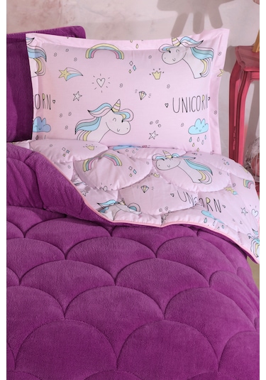 Nordqueen Wellsoft Tek Kişilik Uyku Seti Çift Taraflı Unicorn Pembe