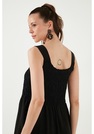 Lela Relaxed Fit Volanlı Uzun Bayan Elbise 611El010 Siyah