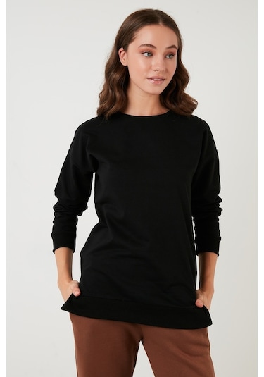 Lela Pamuklu Regular Fit Bisiklet Yaka Basic Bayan Sweat 5863569 Siyah