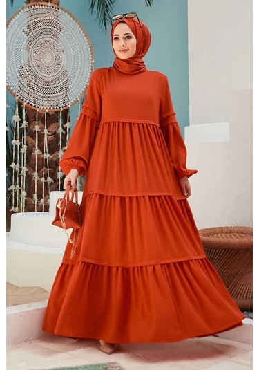 Neways 6510-Sofiya Büzgülü Elbise Nar Çiçeği