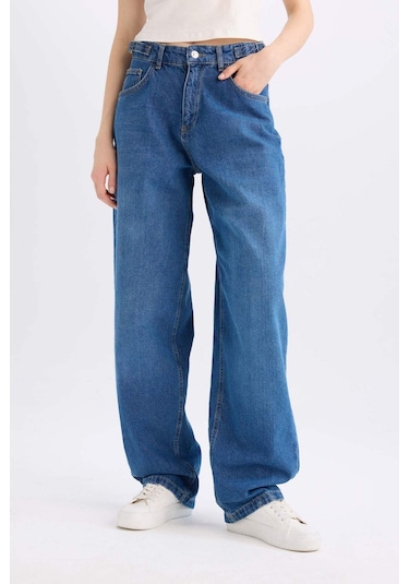 DeFacto Baggy Fit Yüksek Bel Uzun Jean Yıkamalı Pantolon E2156AX24WNNM34