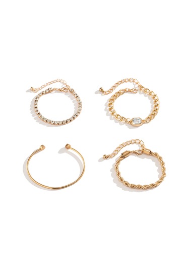 Kadınlar İçin Şık Metal Açık Bilezik Seti, Hip-hop Tam Elmas Büküm Zincir Bilezik Seti Diğer